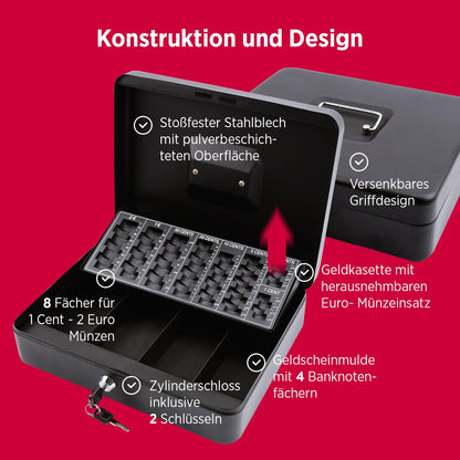 Olympia (6031 CB 770 Plus) Geldkassette: Abschließbar mit Schlüssel & Münzzählbrett inkl. Falschgeldprüfer