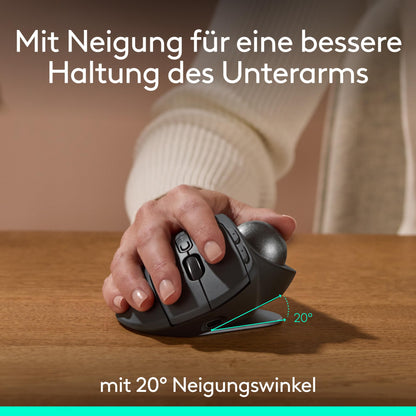 Logitech MX Ergo S Advanced kabellose Trackball-Maus, über USB-C wiederaufladbare kabellose ergonomische Maus mit Bluetooth und verschlüsseltem Dongle, 6 programmierbare Tasten, für PC/Mac - Graphit