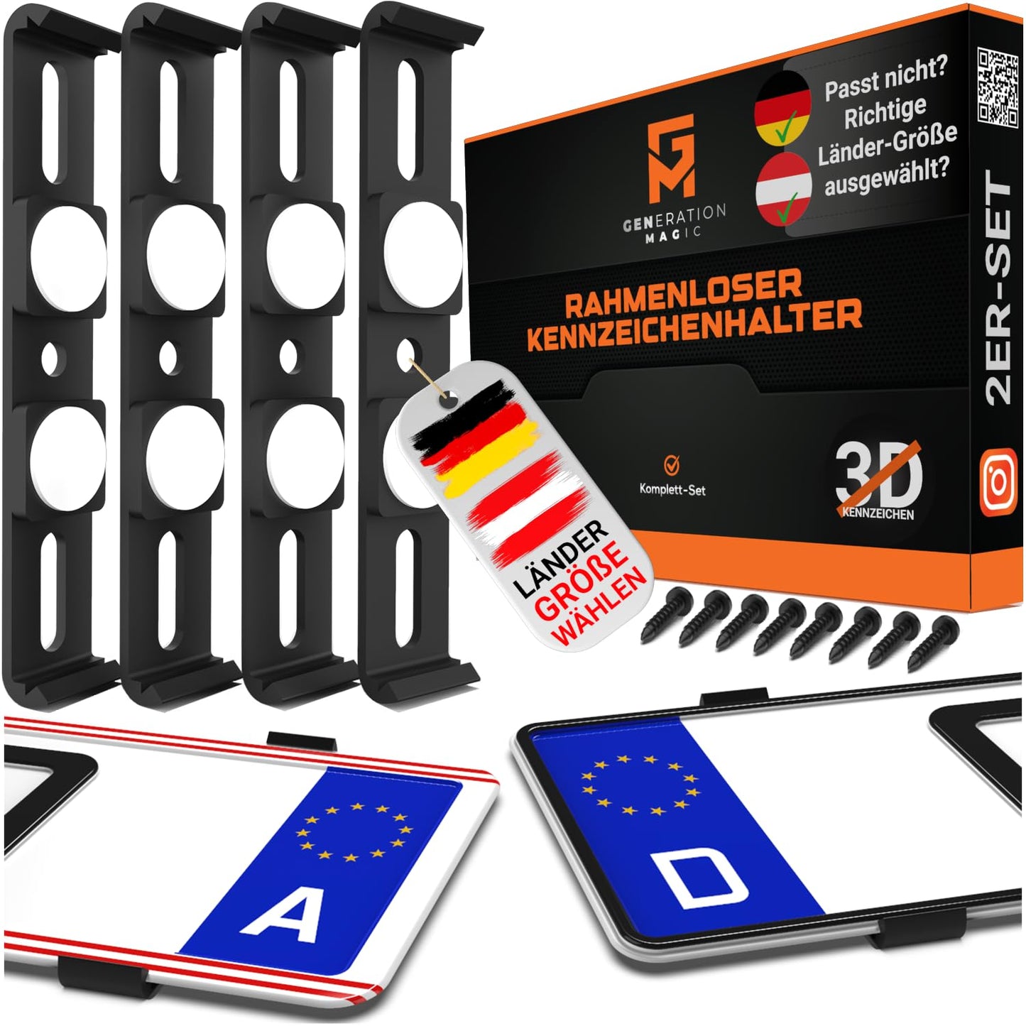 GENMAG® Kennzeichenhalter - Rahmenlos (Legal & Universal) für 2 Kennzeichen