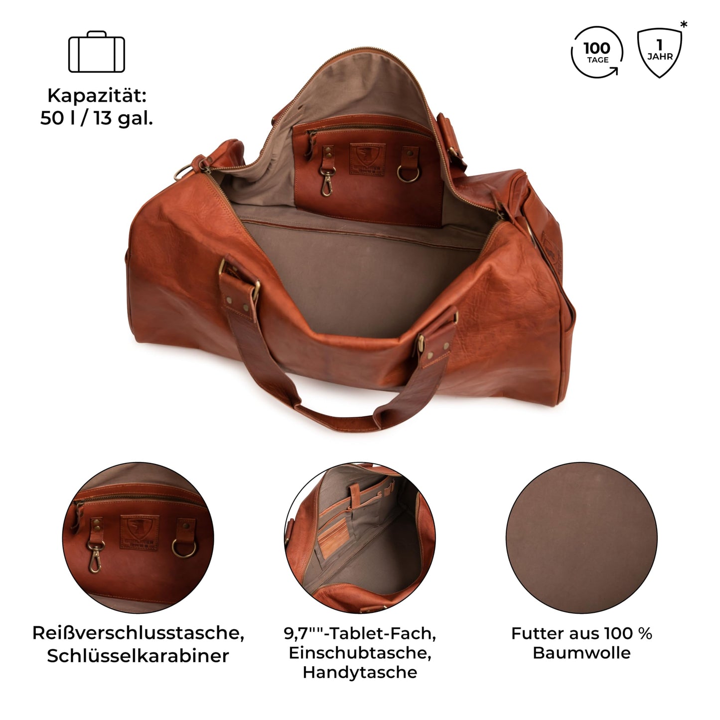 BERLINER BAGS 'Oslo Weekender' Reisetasche aus Leder (Braun): 45 Liter