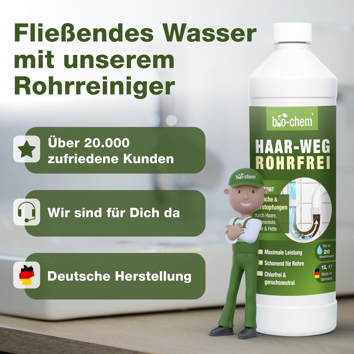 bio-chem Haar-Weg Abflussreiniger EXTRA STARK (1000ml) Made in Germany