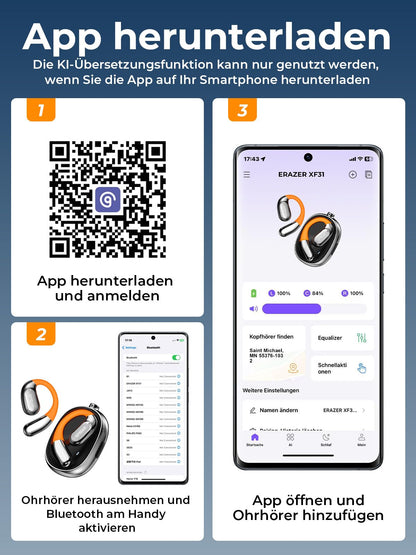 KI 3-in-1 Übersetzungskopfhörer mit 150 Sprachen, 5 Übersetzungsmodi: Echtzeit-Übersetzer mit APP