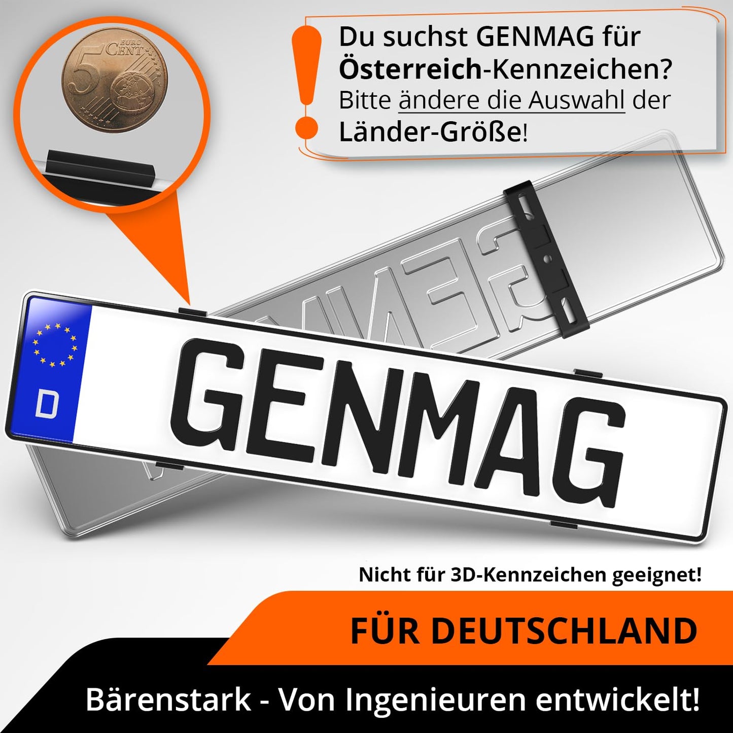 GENMAG® Kennzeichenhalter - Rahmenlos (Legal & Universal) für 2 Kennzeichen