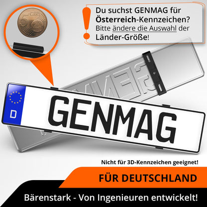 GENMAG® Kennzeichenhalter - Rahmenlos (Legal & Universal) für 2 Kennzeichen