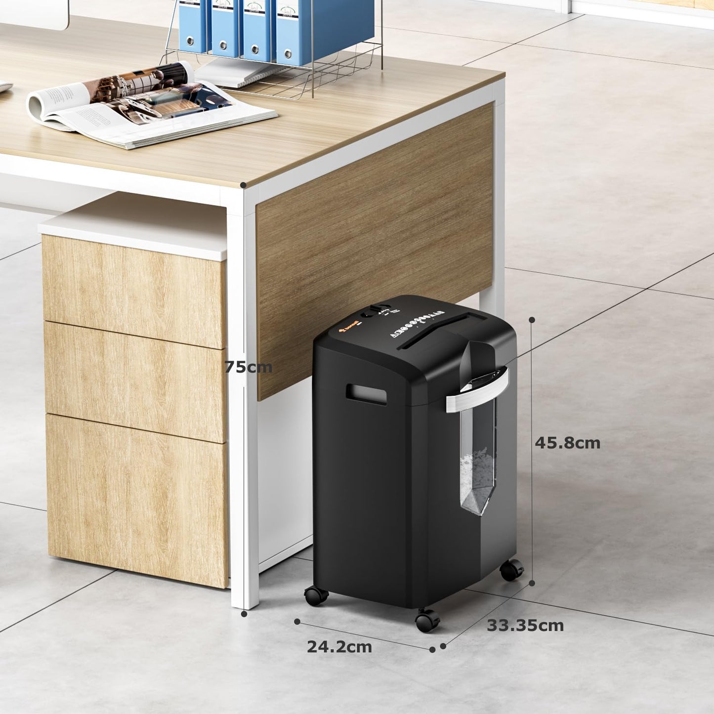 Bonsaii 12-Blatt Partikelschnitt Aktenvernichter, läuft 60 Minuten lang, Hochleistungs schredder aktenvernichter für Home Office, P4 Mikroschnitt papierschredder mit 4 Rollen & 16L Behälter(C266-B)