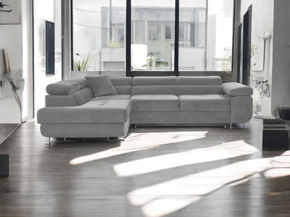 3-seater L-shaped corner sofa with sleeping function 'PASTI' corner couch for the living room (light grey, ottoman on the left)