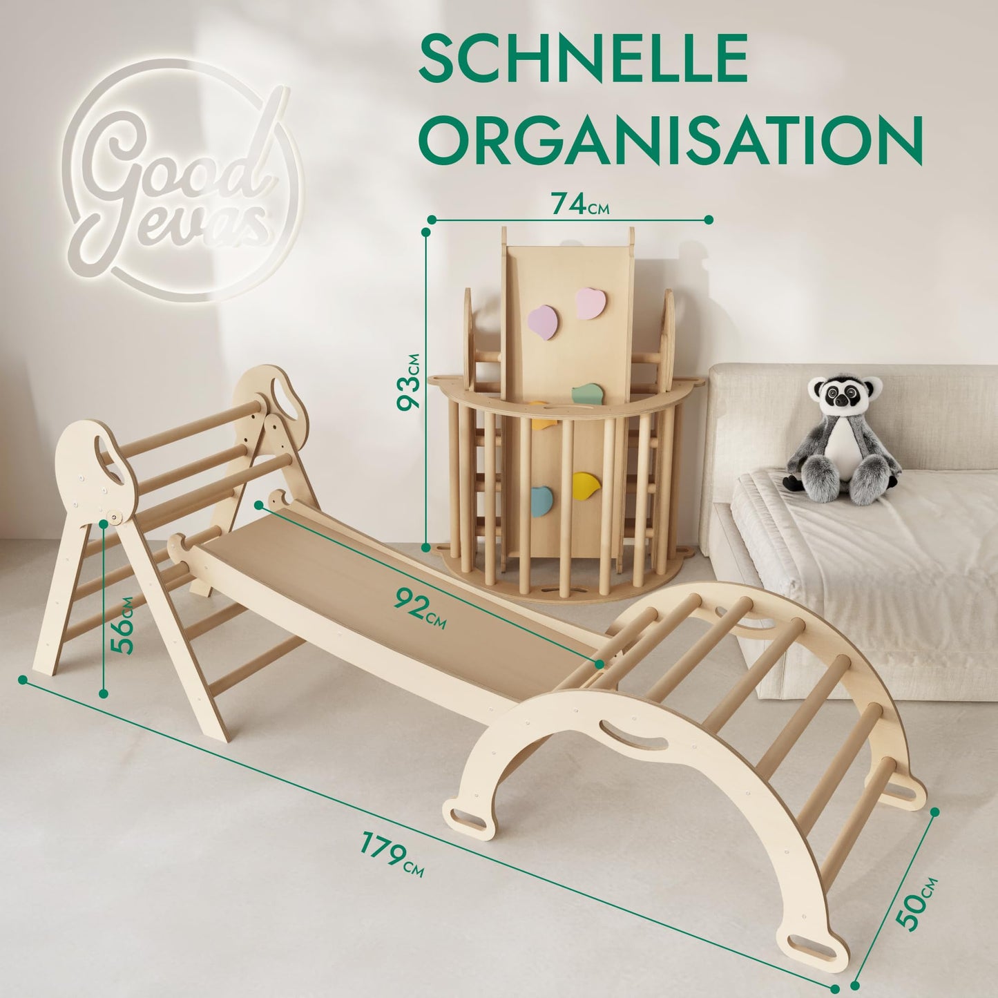 5-in-1 Montessori Climbing Frame Set with Cushion &amp; Slide for Kids, Indoor Playground