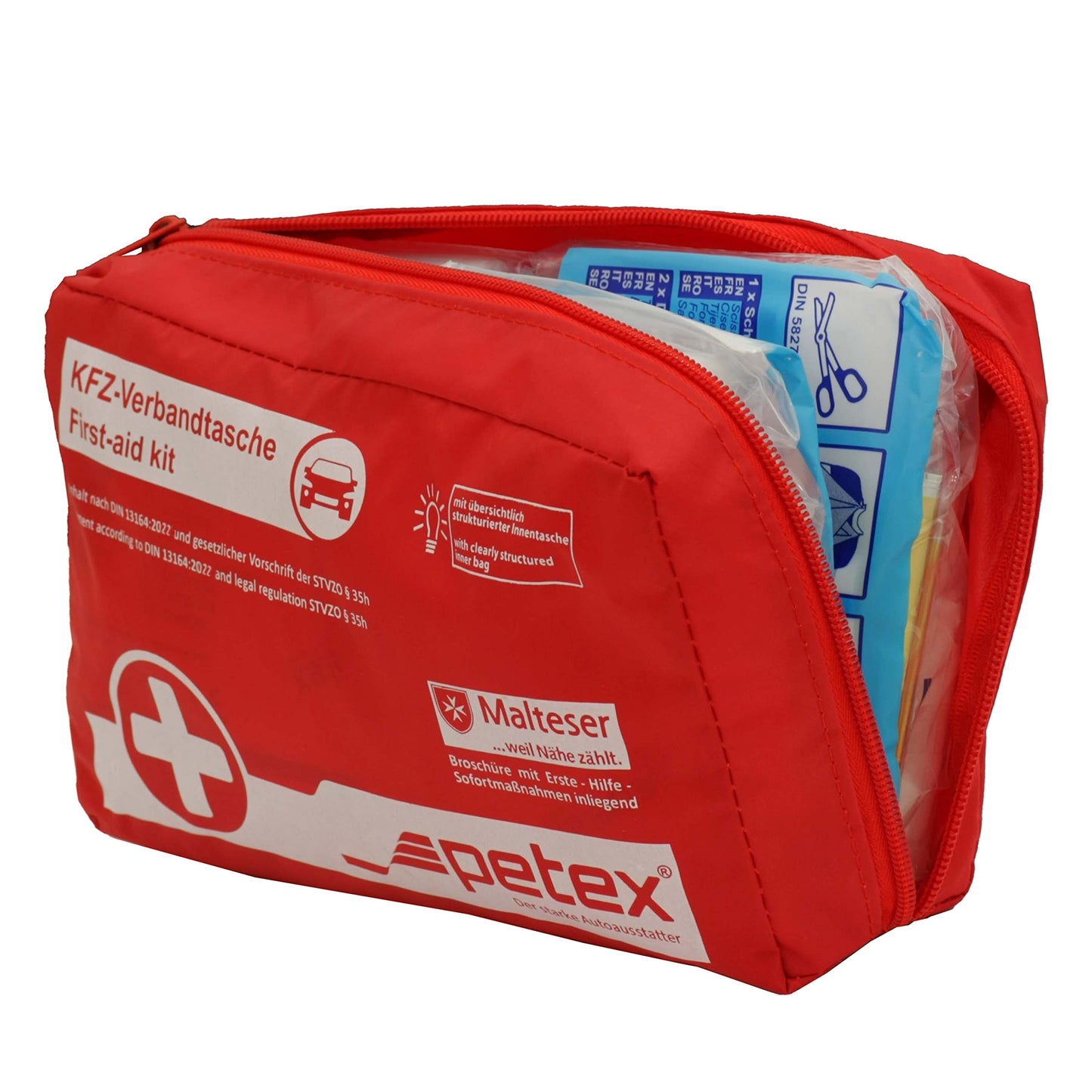 PETEX Verbandtasche aus Nylon-Gewebe: Inhalt nach DIN 13164 in Farbe Rot