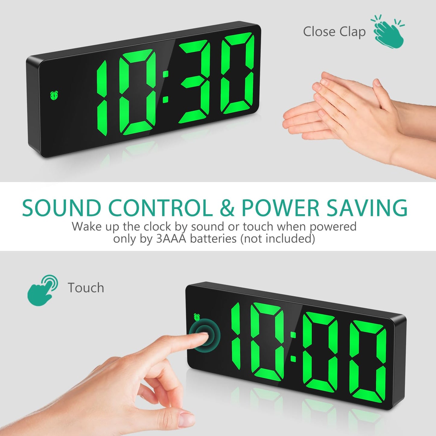 ORIA LED Digitaler-Wecker mit Klang-Kontrolle: Batterie- und USB betrieben
