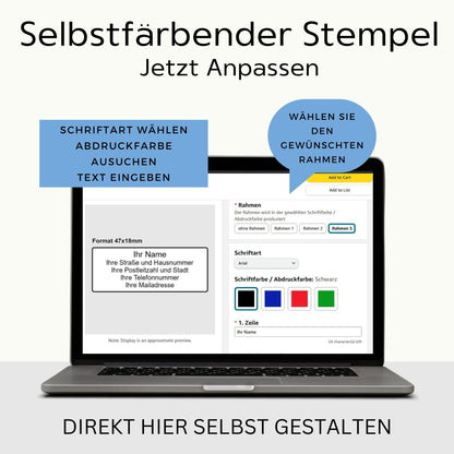 stempelfritz personalisierter Firmenstempel mit Gehäuse in Schwarz-Blau