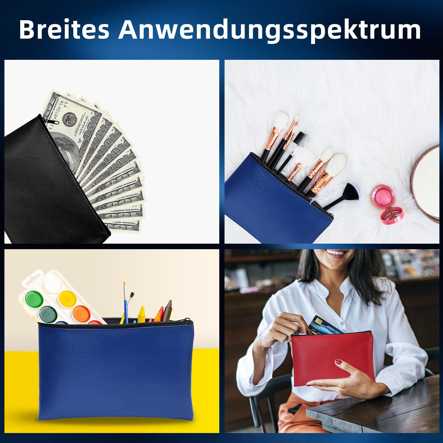 3 bank bags made of artificial leather (25x16cm): money bag for A5 documents, money folder