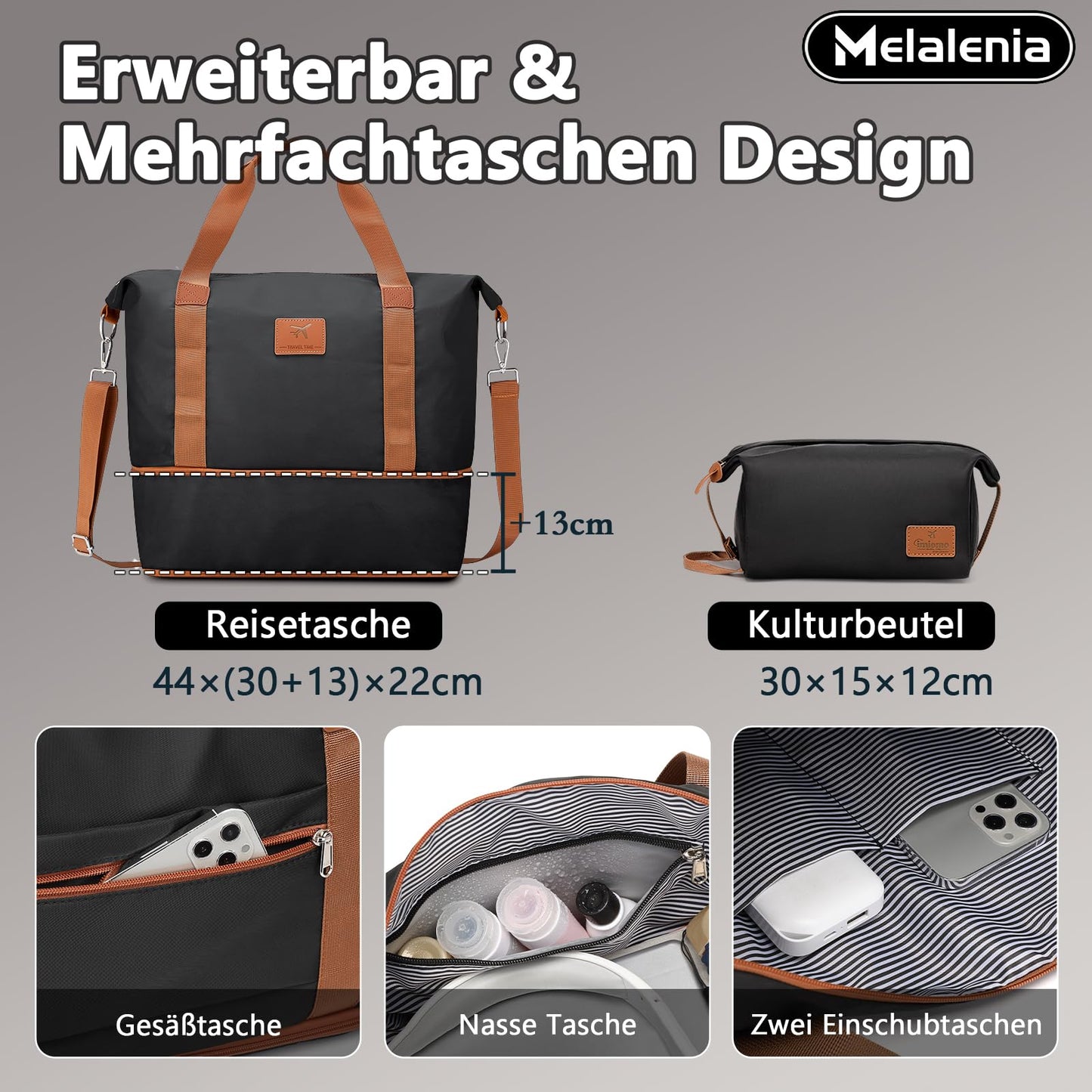 MELALENIA hard-shell travel suitcase set (7 pieces): Super-light, TSA lock | Black