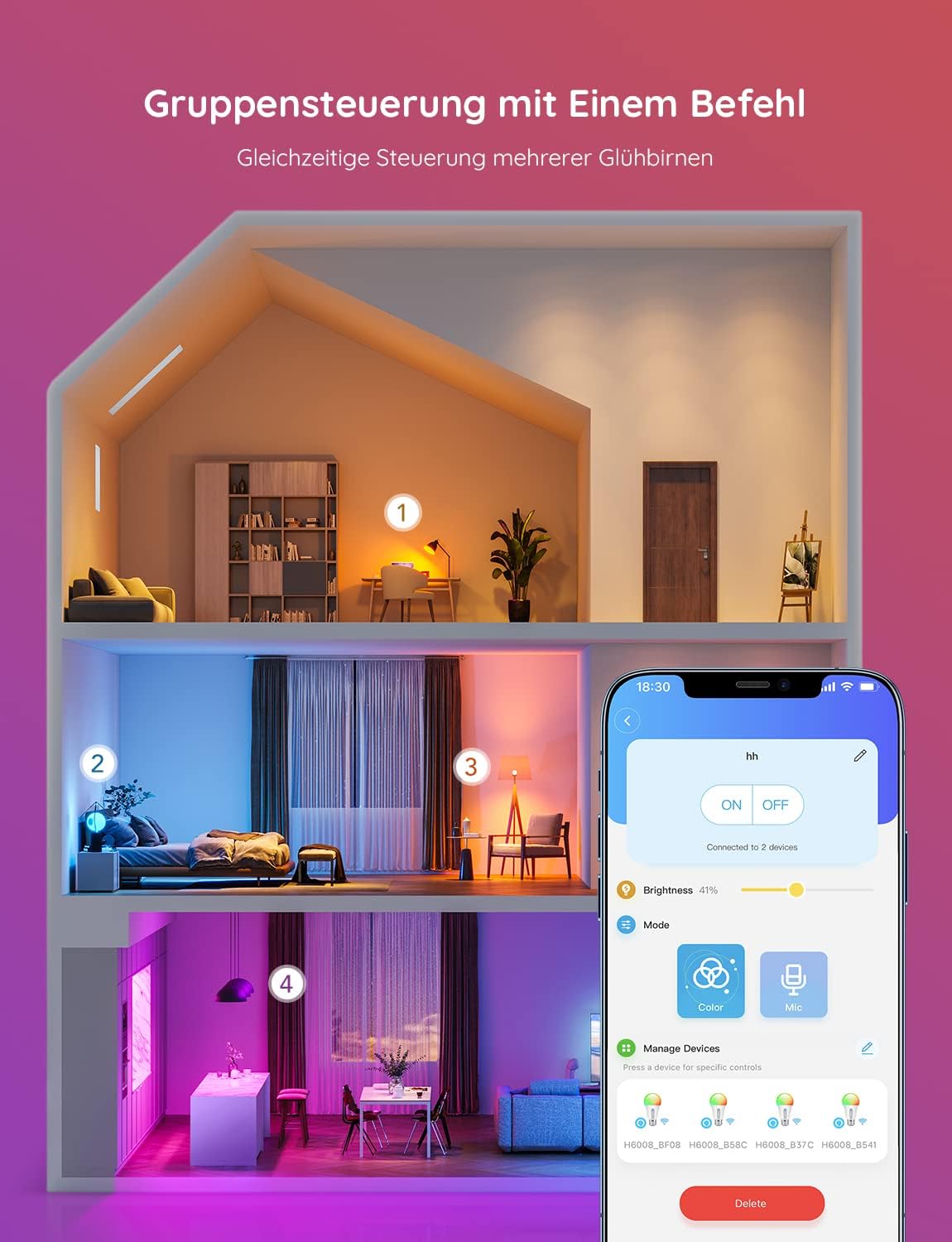 Govee Smart LED-Glühbirne E27 mit WLAN: Dimmbar, Sprachsteuerung (2 Stück)