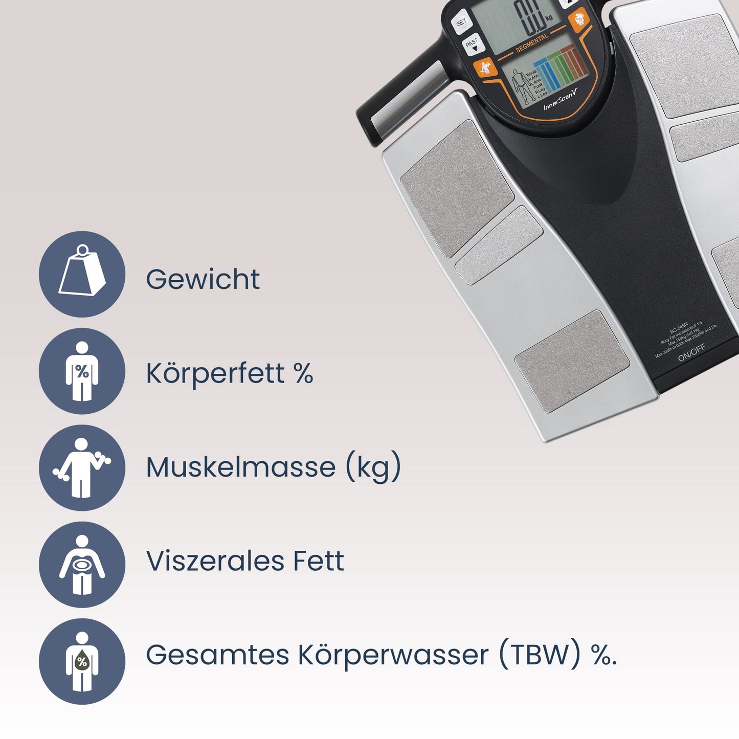 TANITA (BC-545N ) Segment-Körperzusammensetzungswaage: On-Screen Messwerte