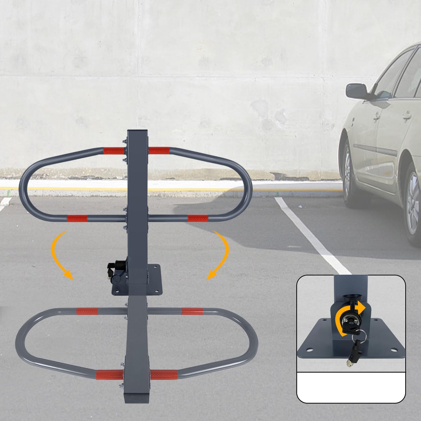 FIVMEN Verzinktes Parkplatzsperre | Klappbar mit Schlüsseln und Reflektierende Aufkleber