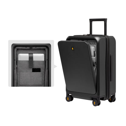 LEVEL8 Hartschalen-Reisekoffer mit USB & Front Laptopfach: TSA-Schloss (Schwarz)