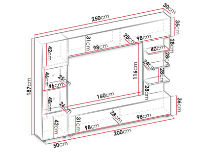 Wall unit 'Lazando' | Media wall, display cabinet, TV wall with white LED lighting