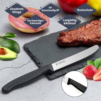 High-quality stainless steel serrated breakfast knives (6 pieces) with plastic handle: Dishwasher safe