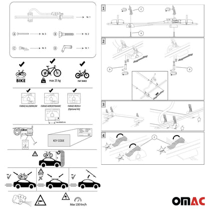OMAC Farad P-Style roof bike rack for bikes up to 25 kg | TÜV-approved, steel