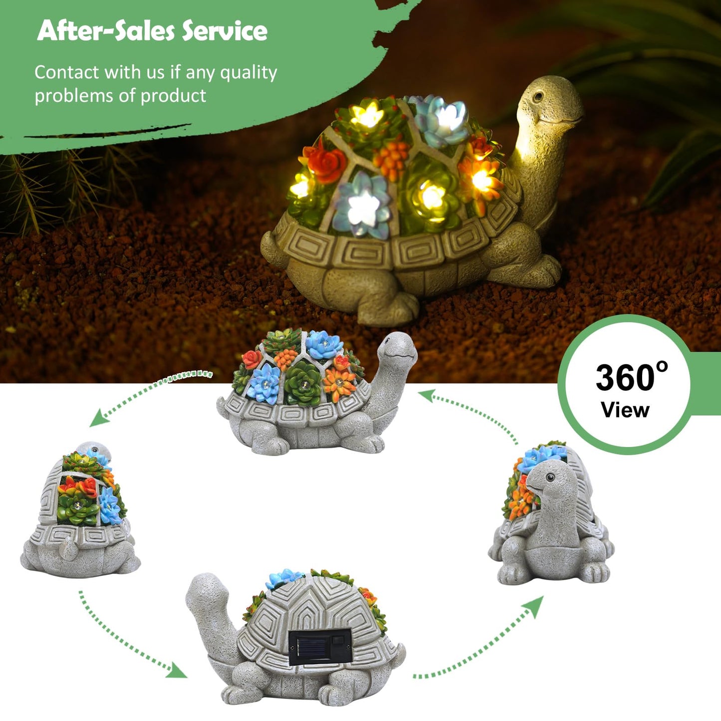 Yeomoo Solar Garden Figures Turtle Garden Decoration for Outdoors, with Succulents and 7 LED Lights Home Balcony Decoration, Figure Kawaii Gifts for Women/Mom Decoration for Room Terrace