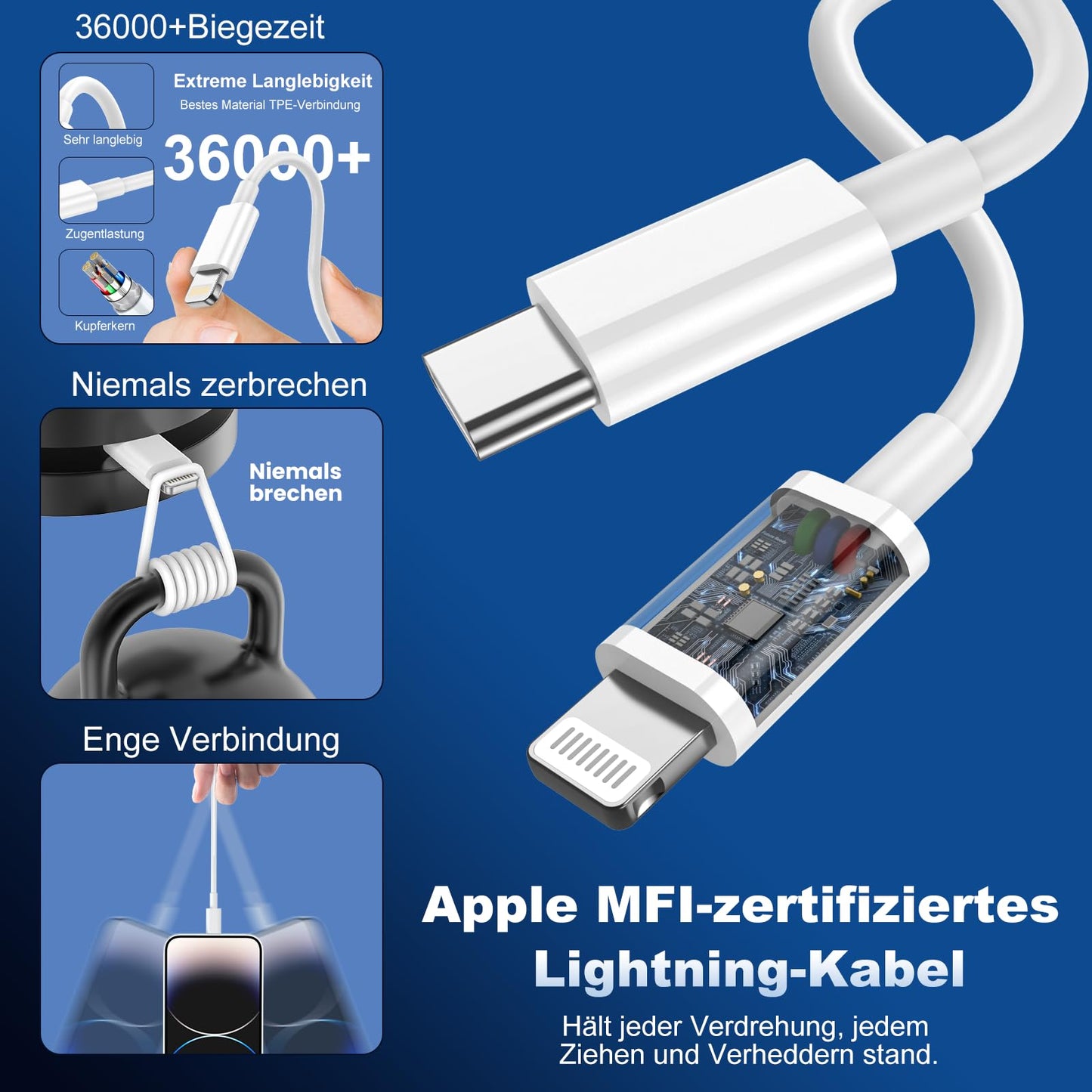 Apple iPhone Schnellladegerät 25W - 'MFi-Zertifiziert' (2er-Pack) mit USB-C auf Lightning-Kabel