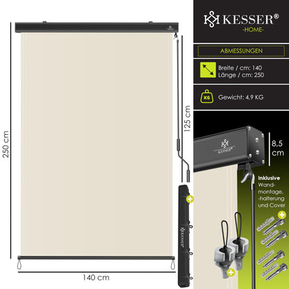 KESSER® Senkrechtmarkise mit Handkurbelmechanismus: Sonnen-und Sichtschutz inkl Montageset & Abdeckung