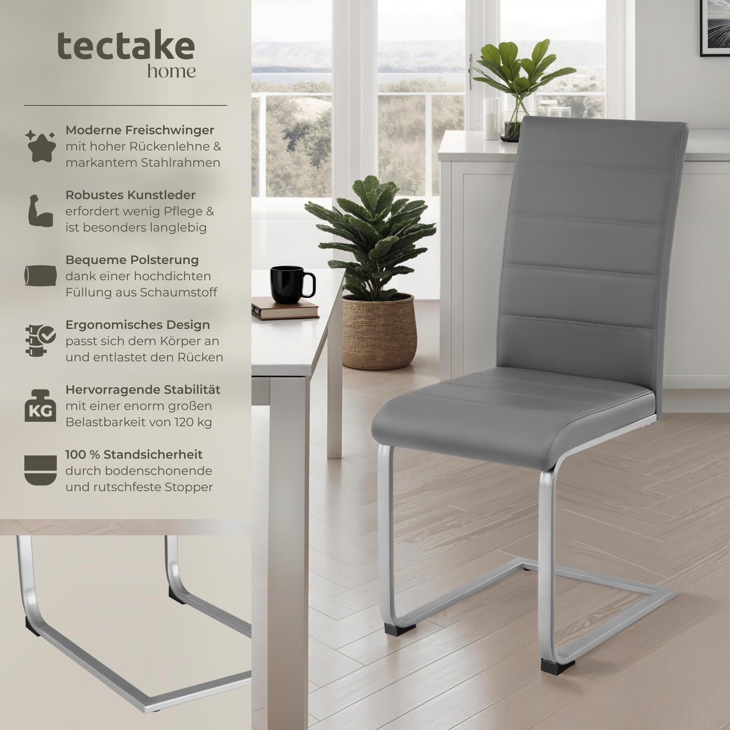tectake® Set of 2 dining chairs | Modern, comfortable, and versatile (grey)