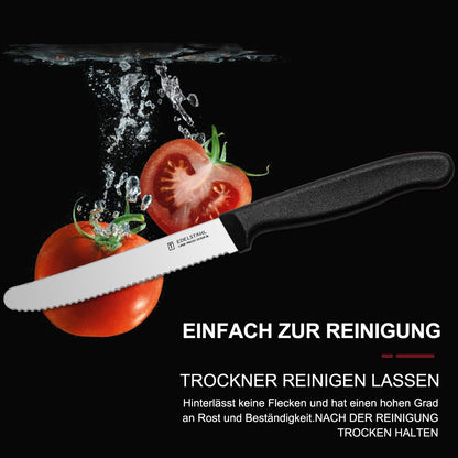 High-quality stainless steel serrated breakfast knives (6 pieces) with plastic handle: Dishwasher safe