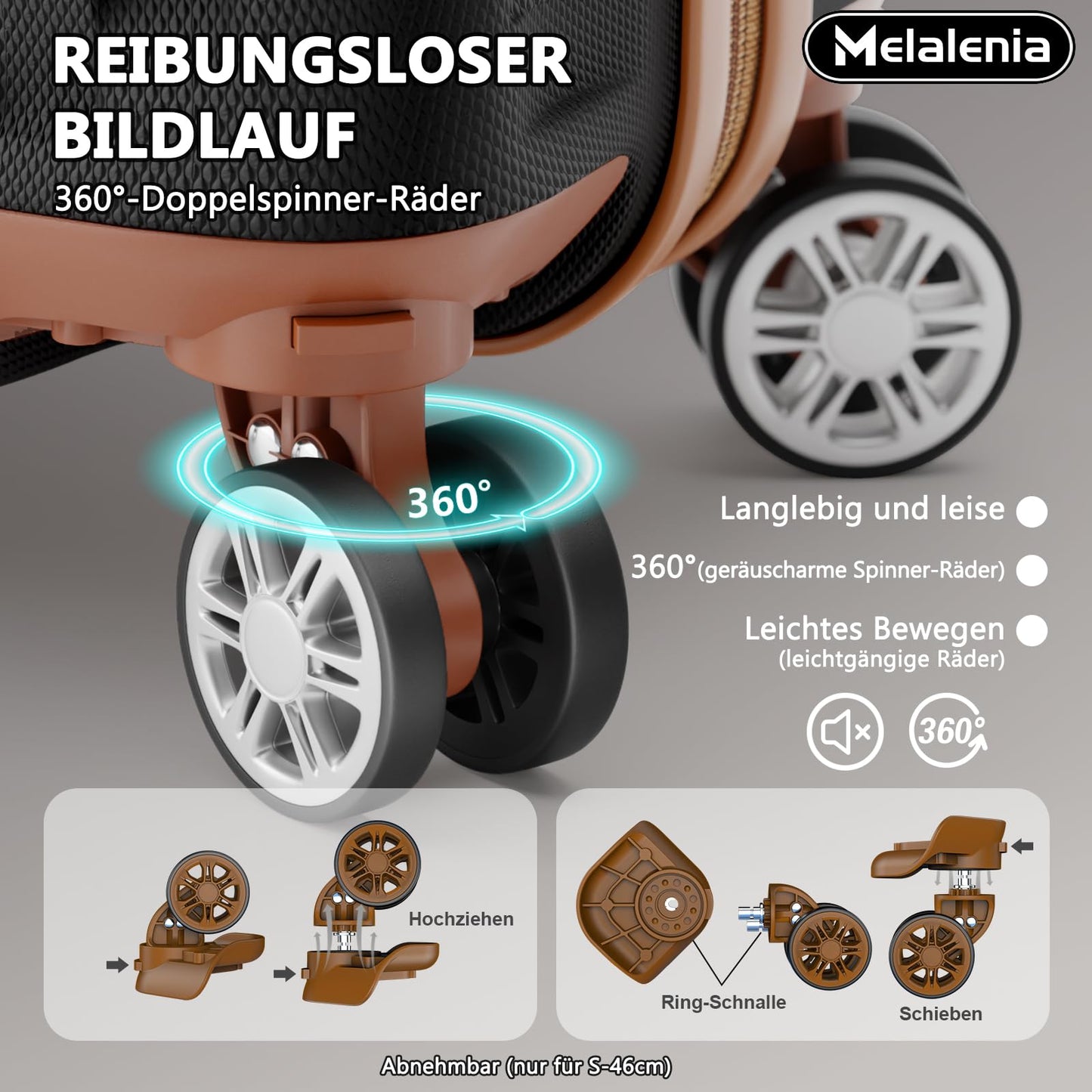 MELALENIA hard-shell travel suitcase set (7 pieces): Super-light, TSA lock | Black