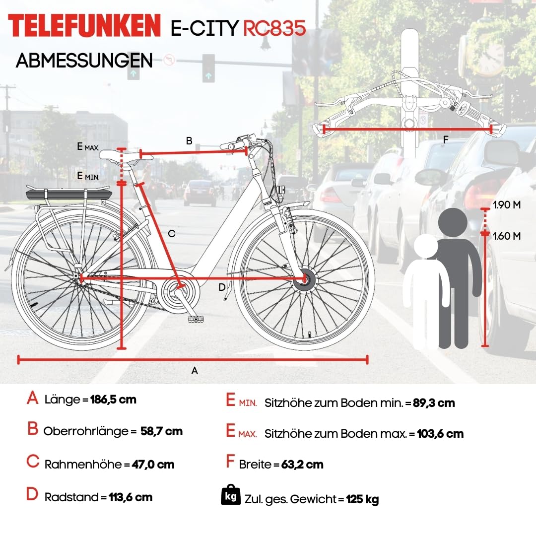 TELEFUNKEN (RC835) multi-talented e-bike for women: front motor, 3-speed, V-brakes