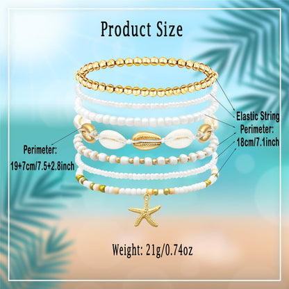 Beach bracelet for women: 7-in-1 style jewelry with starfish and shells