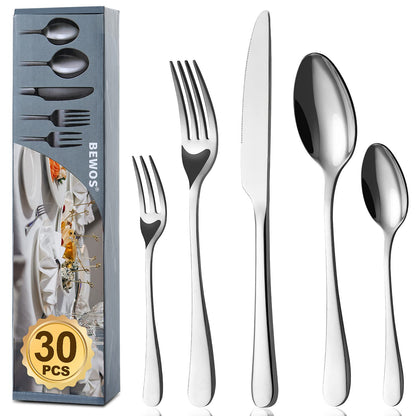 BEWOS Essbesteck-Set für 6 Personen (30-teilig): Spiegelpoliert, Spülmaschinenfest