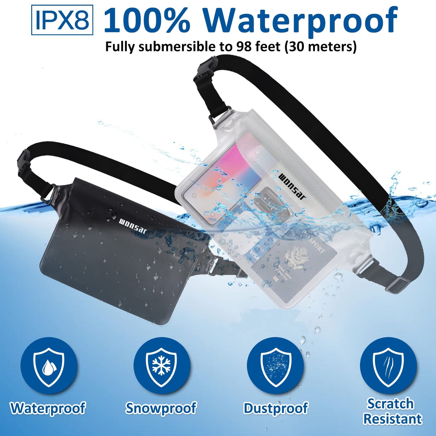 Wasserdichte Tasche mit verstellbarem Gurt für Wassersportler, Strand, Schwimmen