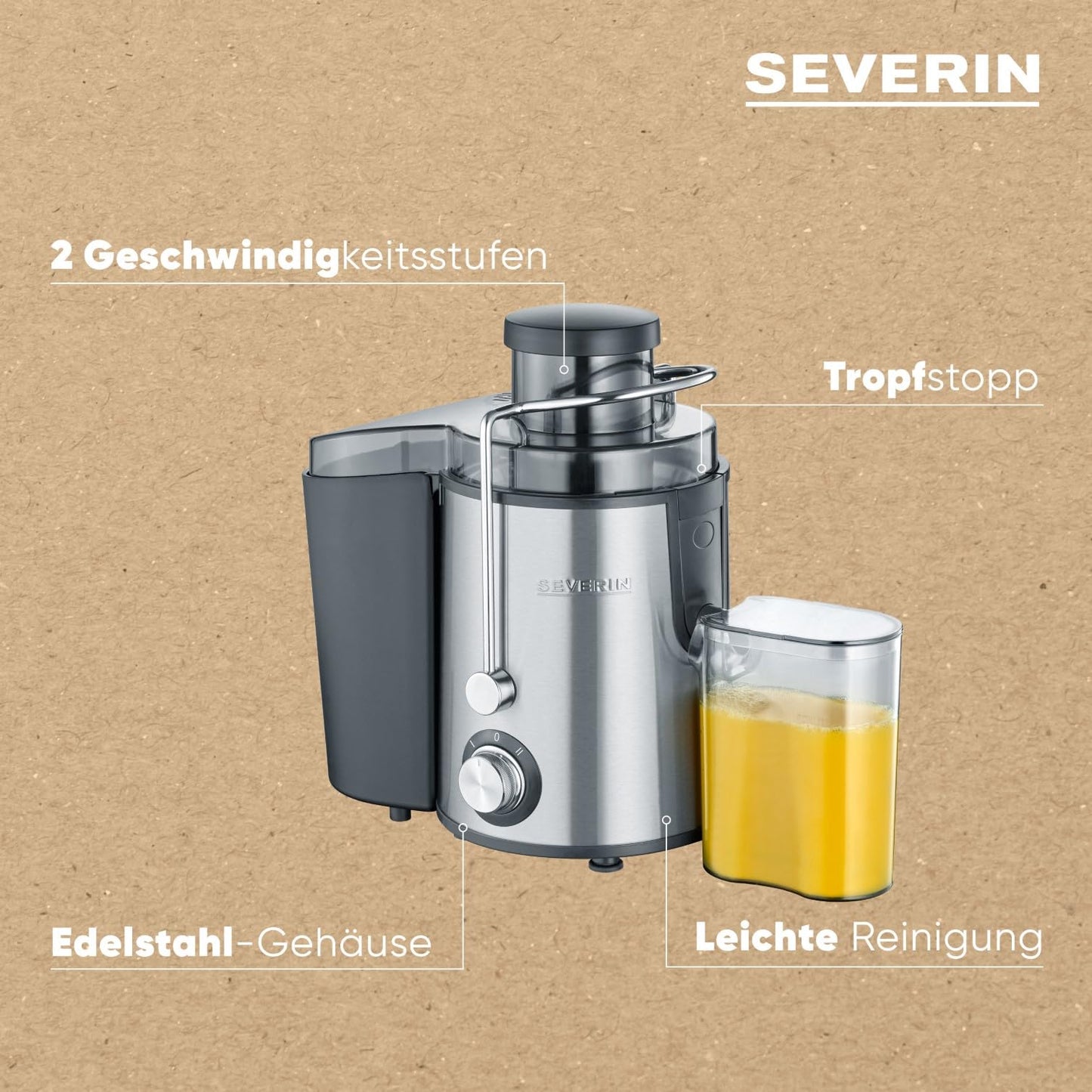 SEVERIN Entsafter (ES3566) aus Edelstahl (500ml) mit Auffangbehälter