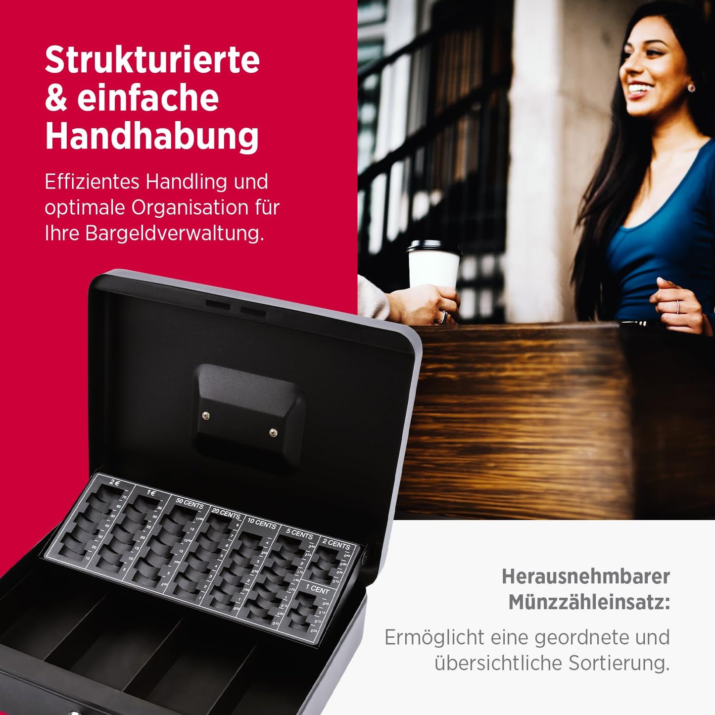 Olympia (6031 CB 770 Plus) Geldkassette: Abschließbar mit Schlüssel & Münzzählbrett inkl. Falschgeldprüfer