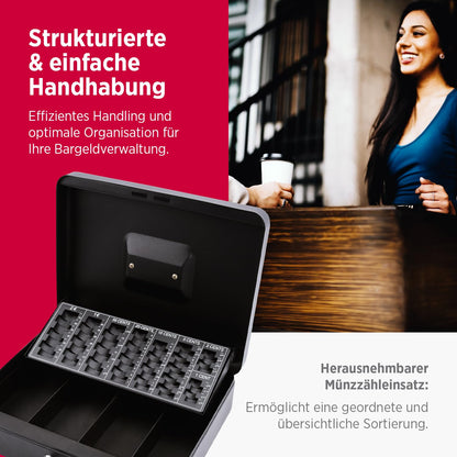 Olympia (6031 CB 770 Plus) Geldkassette: Abschließbar mit Schlüssel & Münzzählbrett inkl. Falschgeldprüfer