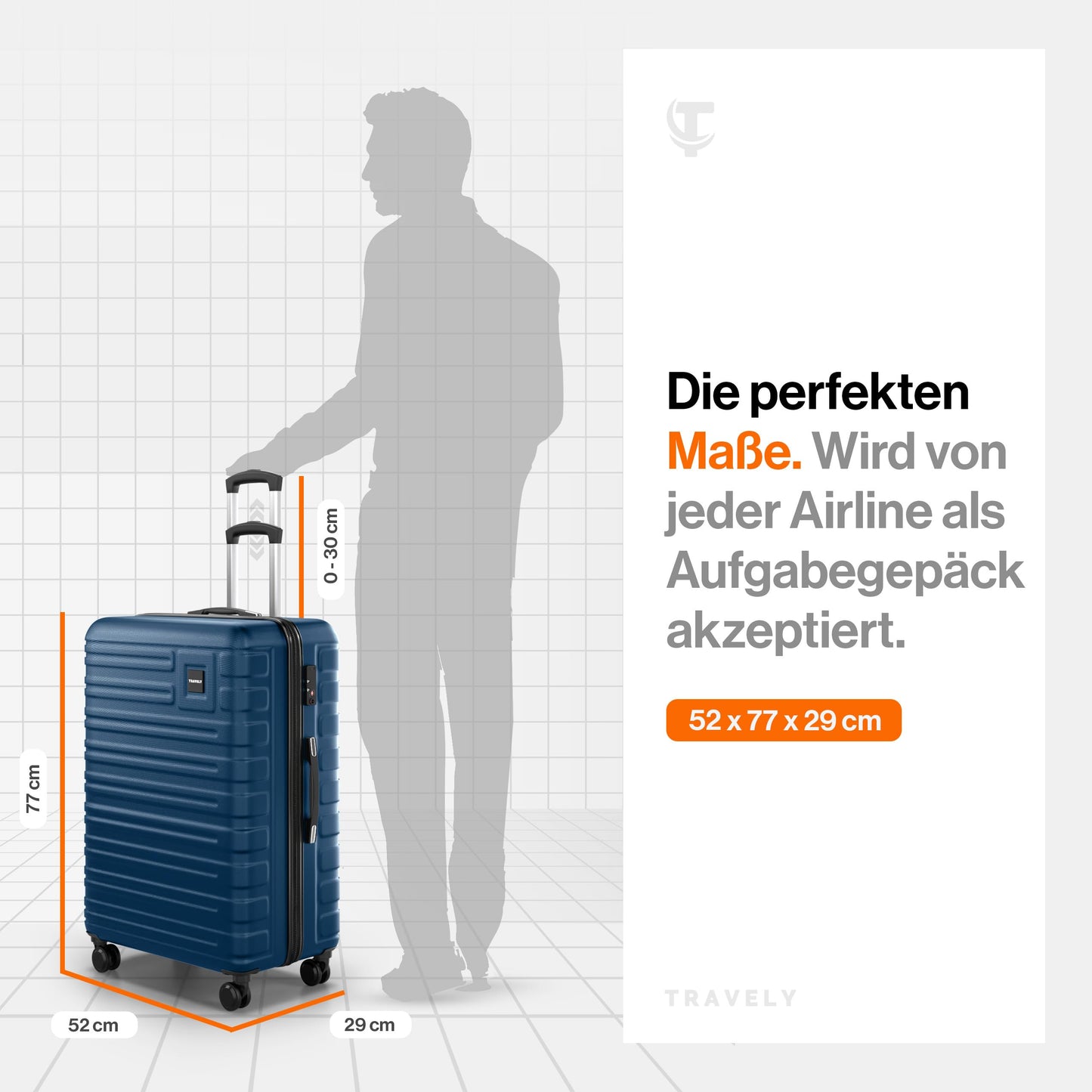 TRAVELY Polycarbonat Reisekoffer XL (77cm - 100 Liter) mit sanften Rollen & TSA Schloss