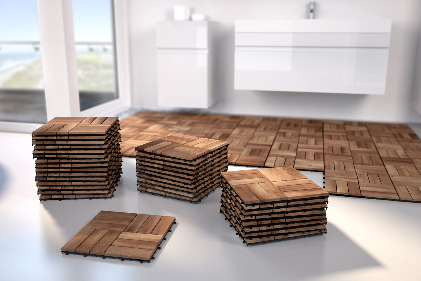 SAM 11 pieces for 1m² wooden tiles (30x30cm): Solid acacia wood + oiled | Balcony - Terrace - Click tiles