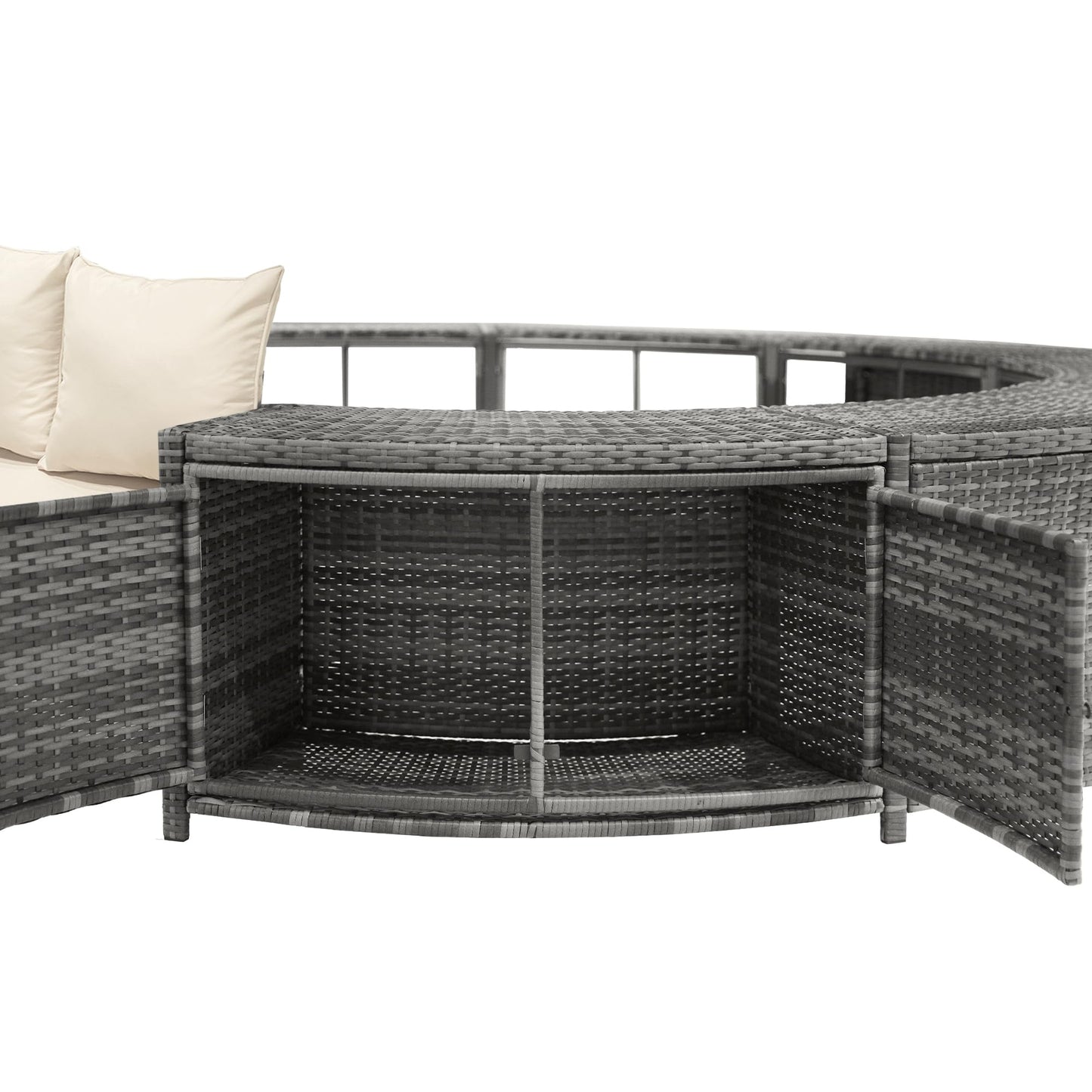 Garten-Lounge-Set mit runder Couch für Whirlpool & Pool mit verstellbaren Füßen inkl. Kissen