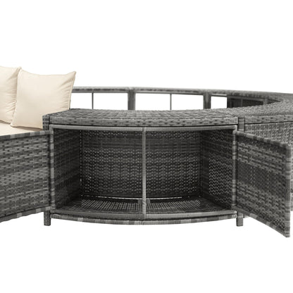 Garten-Lounge-Set mit runder Couch für Whirlpool & Pool mit verstellbaren Füßen inkl. Kissen