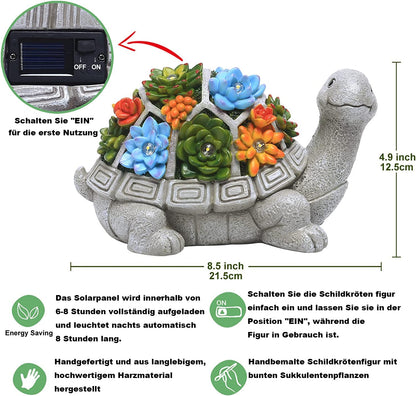 Yeomoo Solar Garden Figures Turtle Garden Decoration for Outdoors, with Succulents and 7 LED Lights Home Balcony Decoration, Figure Kawaii Gifts for Women/Mom Decoration for Room Terrace