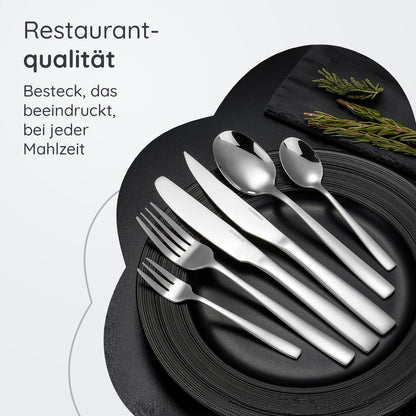 Deleca Edelstahl Besteckset für 12-Personen (72-teilig): Spülmaschinenfest, Silber-Tafelbesteck für Haus