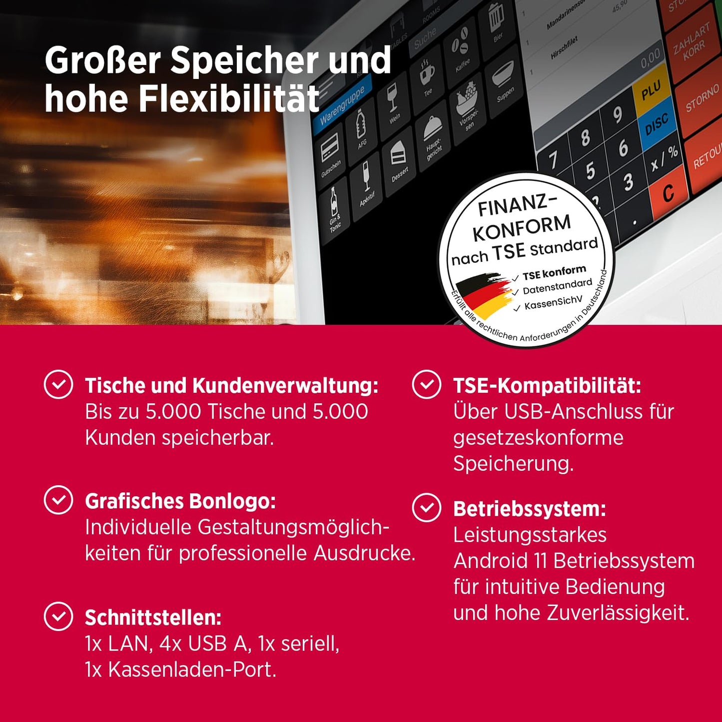 Olympia TS10 Touchscreen Kassensystem für Gastronomie & Einzelhandel: Scanner, Kundenanzeige