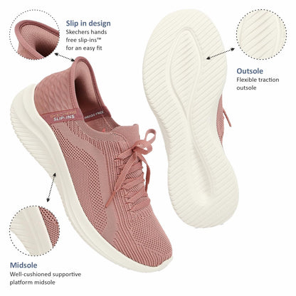 Skechers 'Ultra Flex 3.0 Brilliant Path' Damen Sneaker (Mauve Knit/Pink Trim)