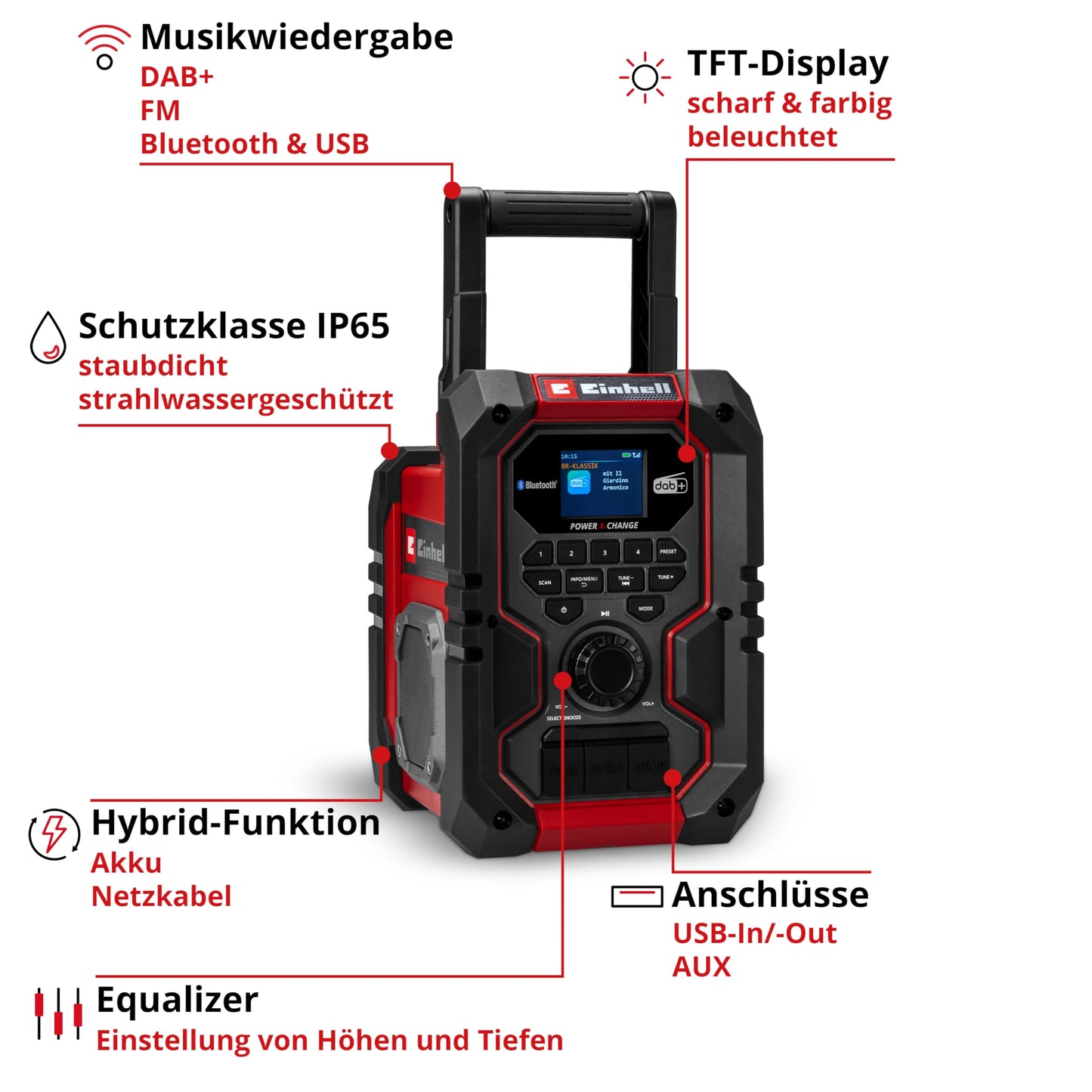 Einhell Akku-Baustellenradio (TE-CR 18) Li DAB+/FM/BT - Solo Power X-Change ohne Akku