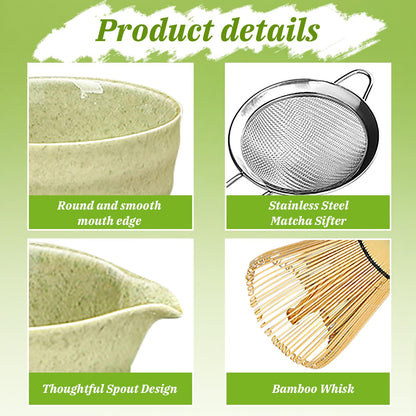 Matcha set, Japanisches Tee-Set, Matcha-Schale, Schaufel, Sieb, Matcha-Besenhalter, Matcha-Besenständer, Matcha-Tee-Set (Hellgrün)