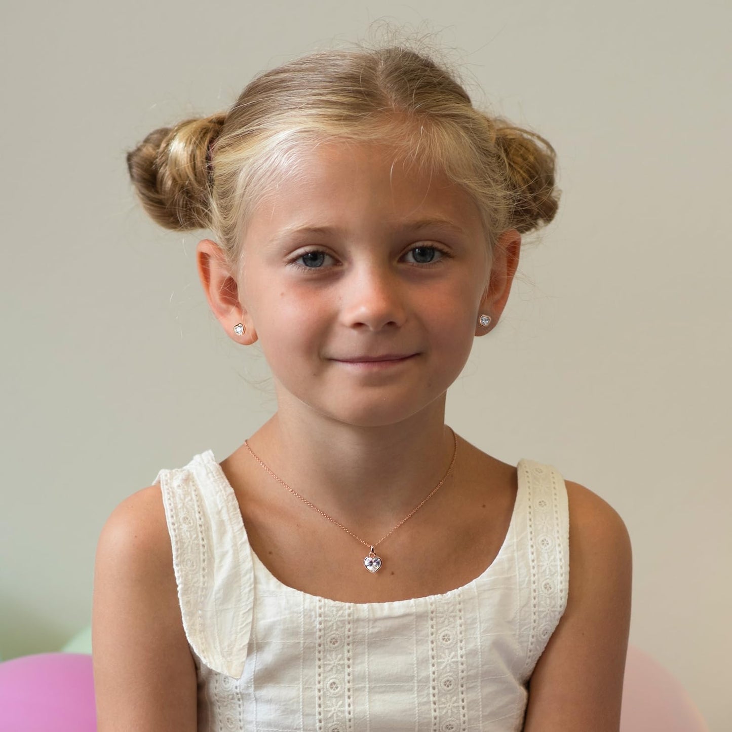 AMOONIC heart necklace for girls (925 silver) rose gold-plated: children's necklace with '45cm' heart pendant
