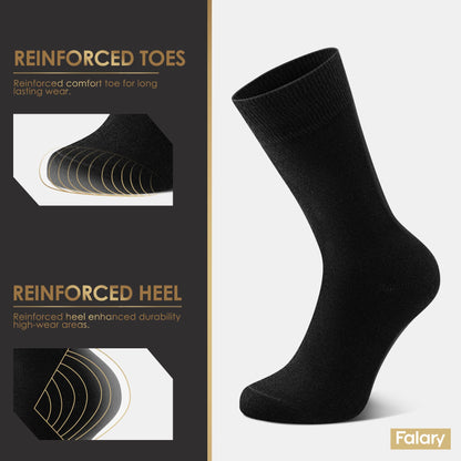 FALARY Cotton Men's Socks in Black | Breathable Business Socks (12 Pairs)
