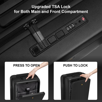 LEVEL8 Hartschalen-Reisekoffer mit USB & Front Laptopfach: TSA-Schloss (Schwarz)