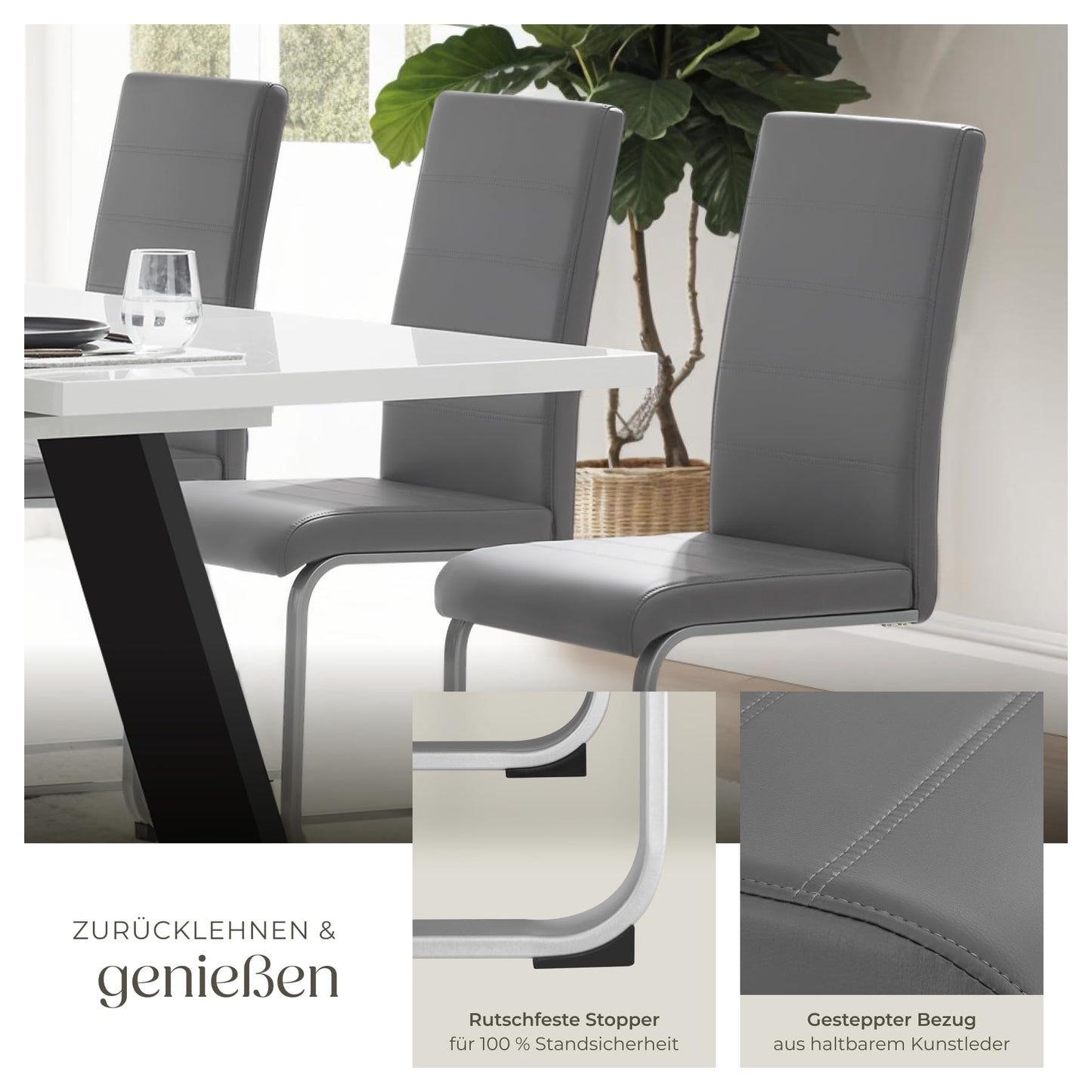 tectake® Set of 2 dining chairs | Modern, comfortable, and versatile (grey)